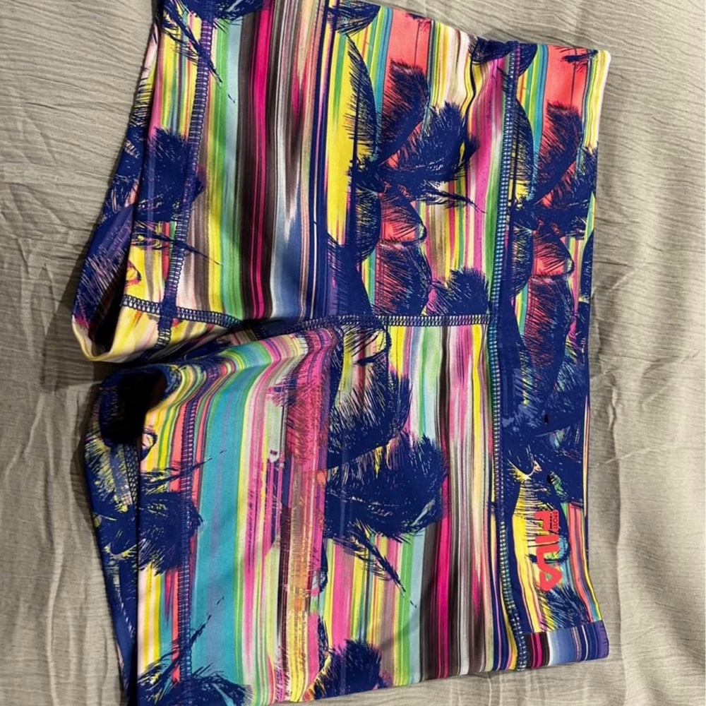 Fila Colorful Striped Shorts with Blue Palm Design